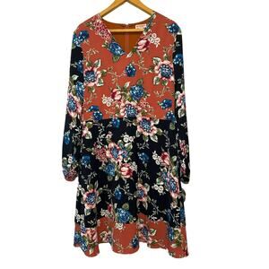 Brooks Brothers Red Fleece Floral Long Sleeves Fall & Winter Midi Dress Size 14